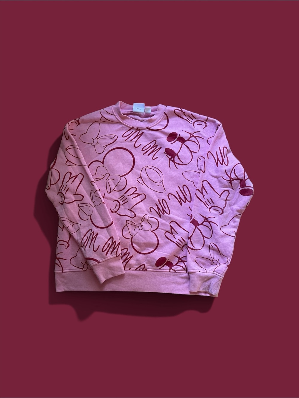 Disney Pink Crewneck Sweater with Dark Pink Minnie Print